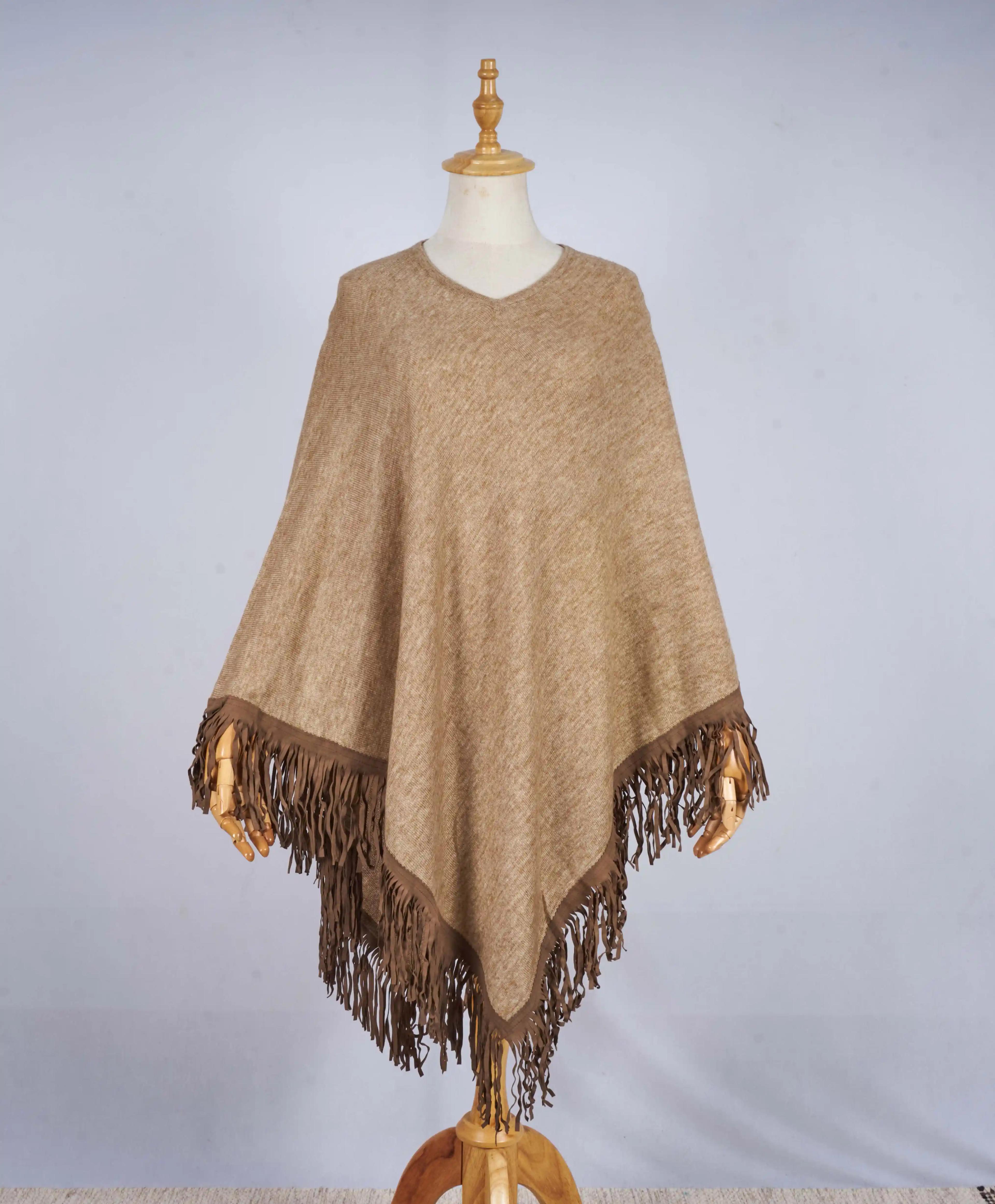 Ladies Cashmere Leather Poncho