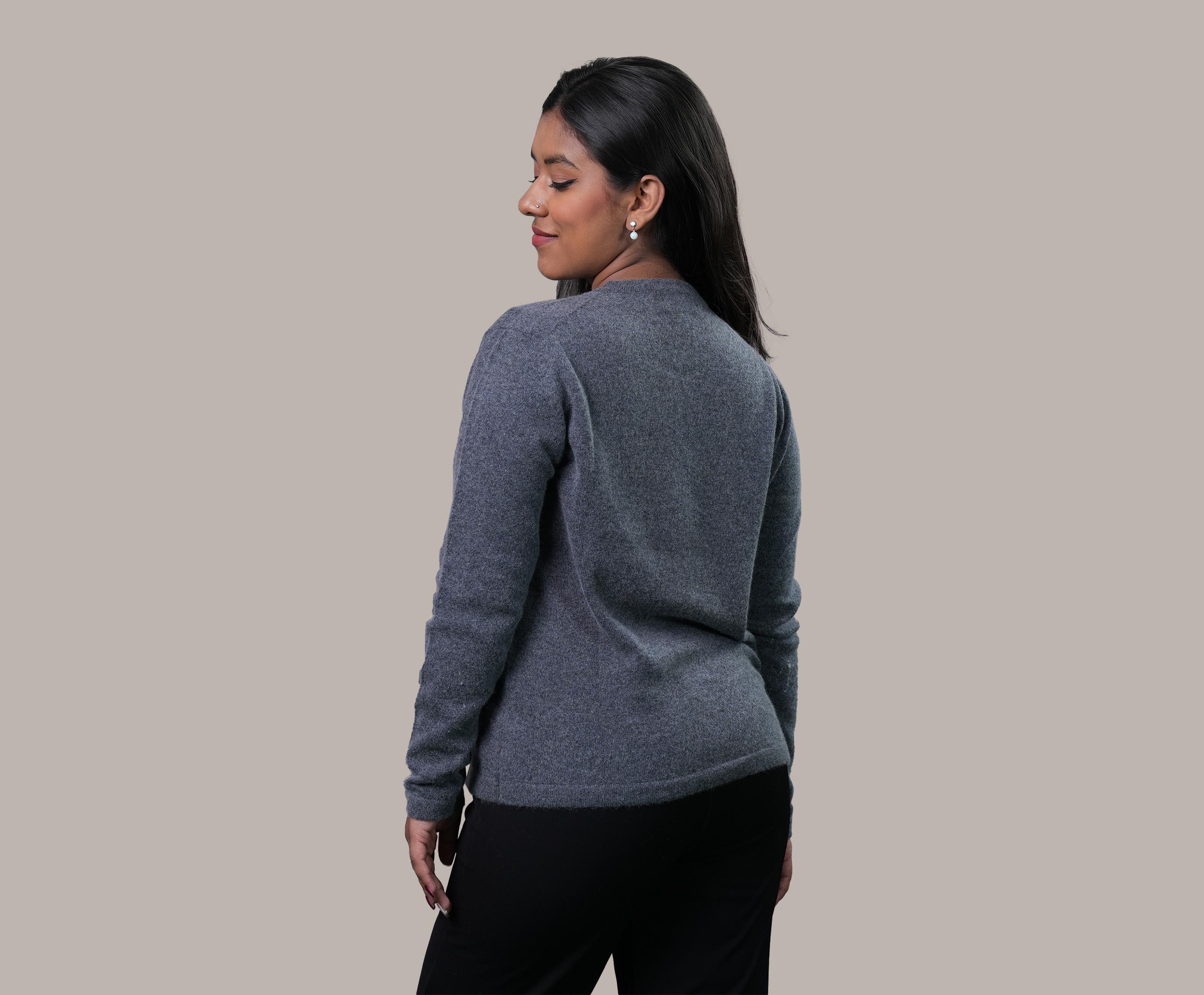 Long Cashmere Cardigan - Round Neck & Front Buttoned