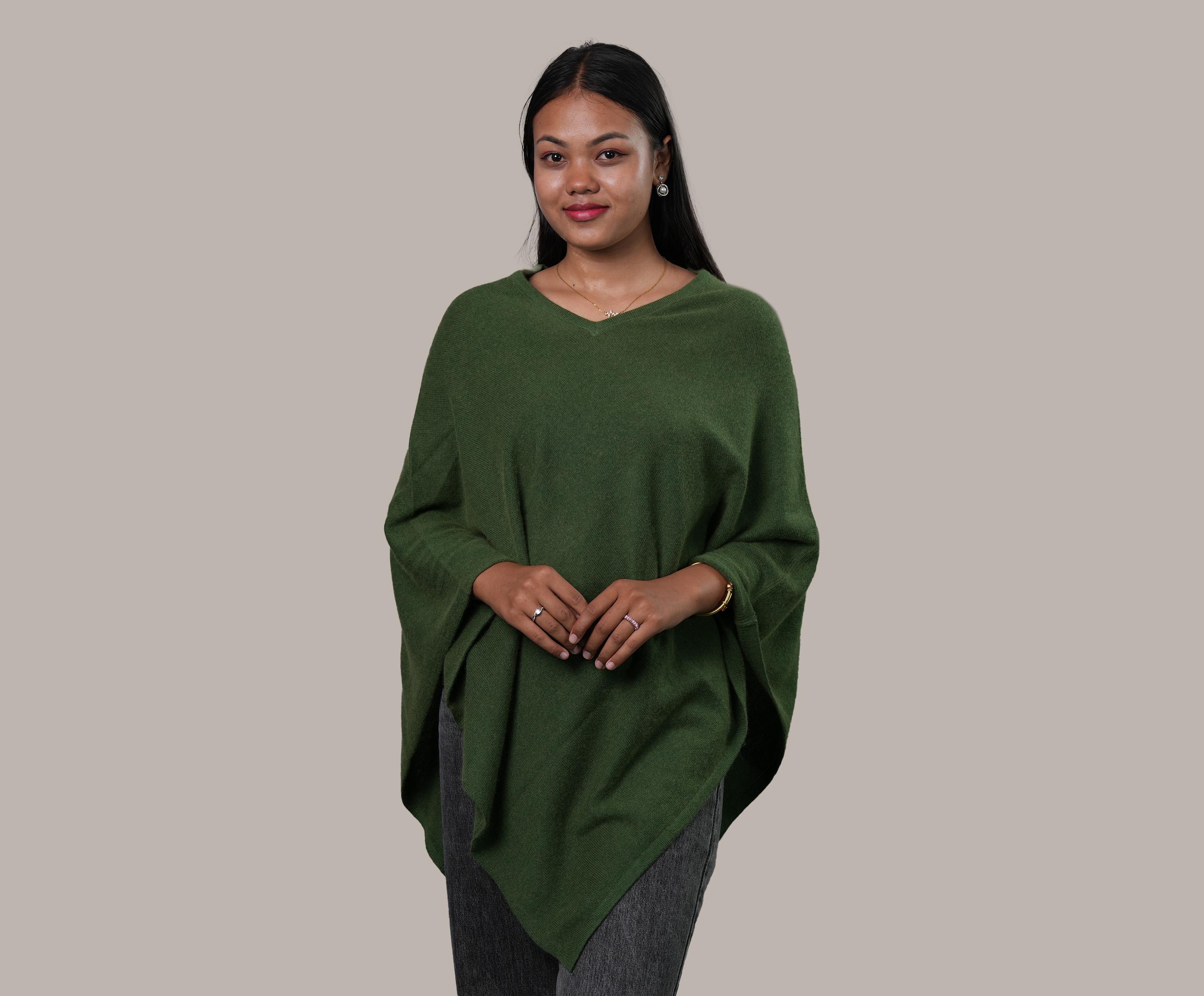 Handwoven Cashmere Plain Poncho