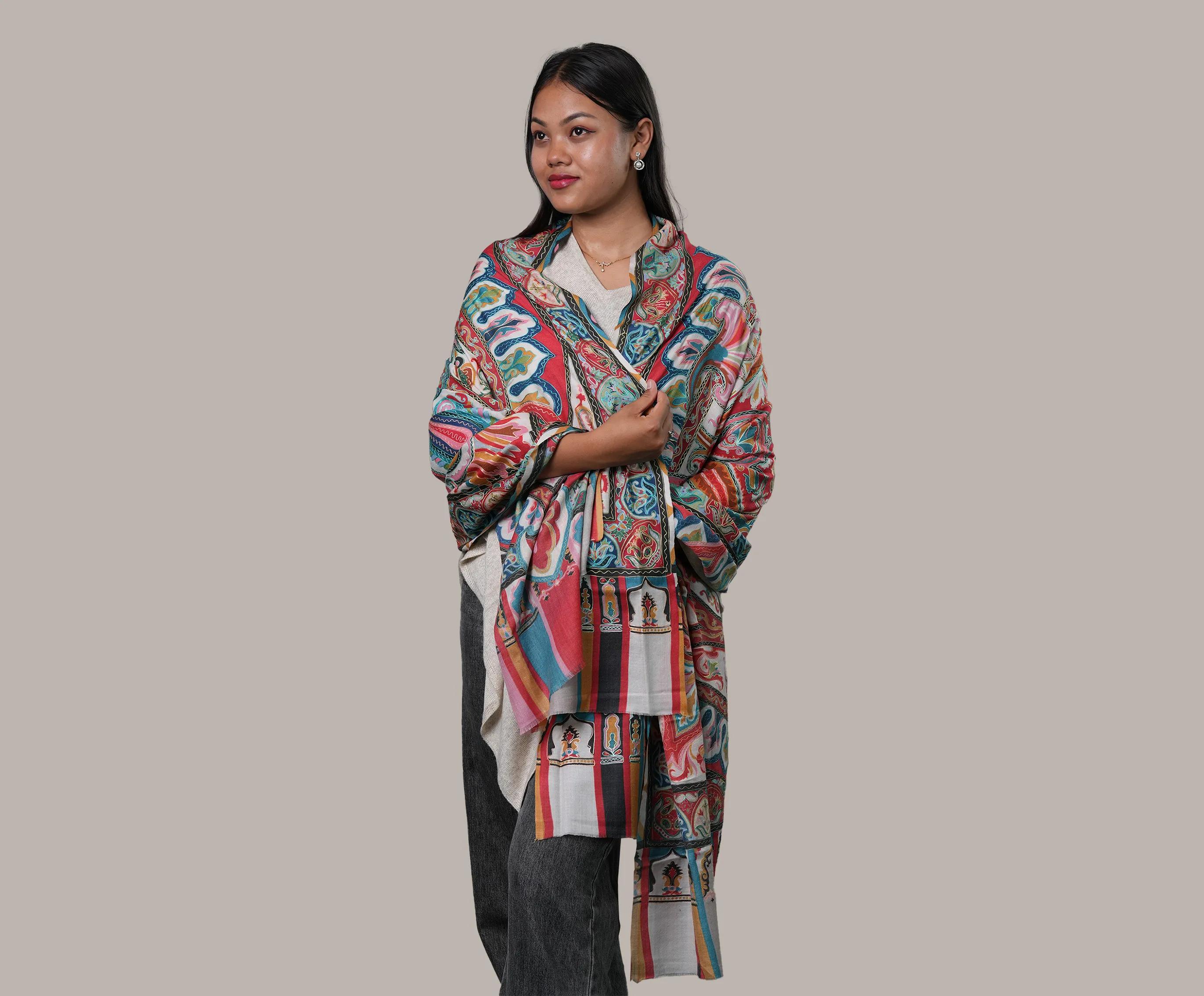 Cashmere Outline Hand Embroidery Needlework Paisley Stole