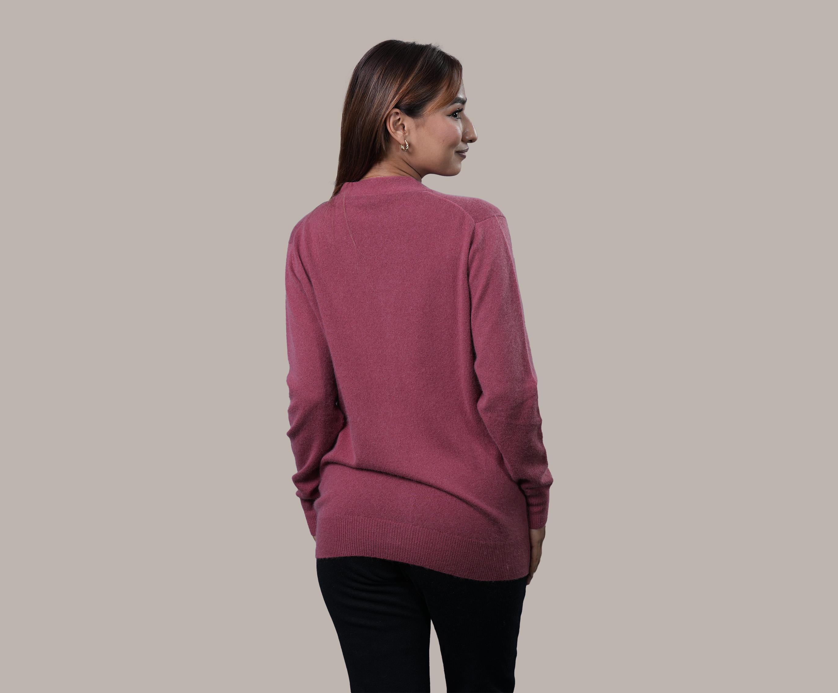 Women's Cashmere Long Cardigan in Pink - V Neck Style