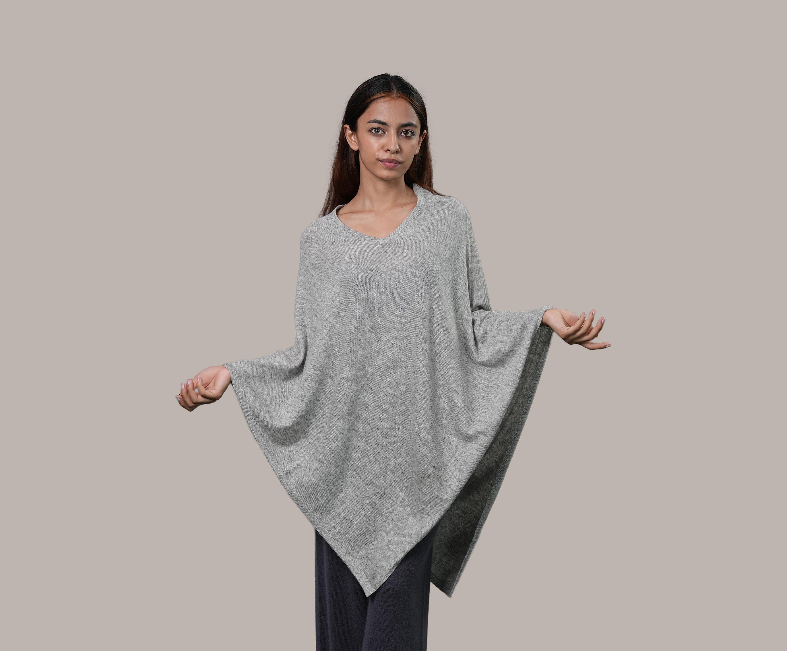 Handwoven Cashmere Plain Poncho