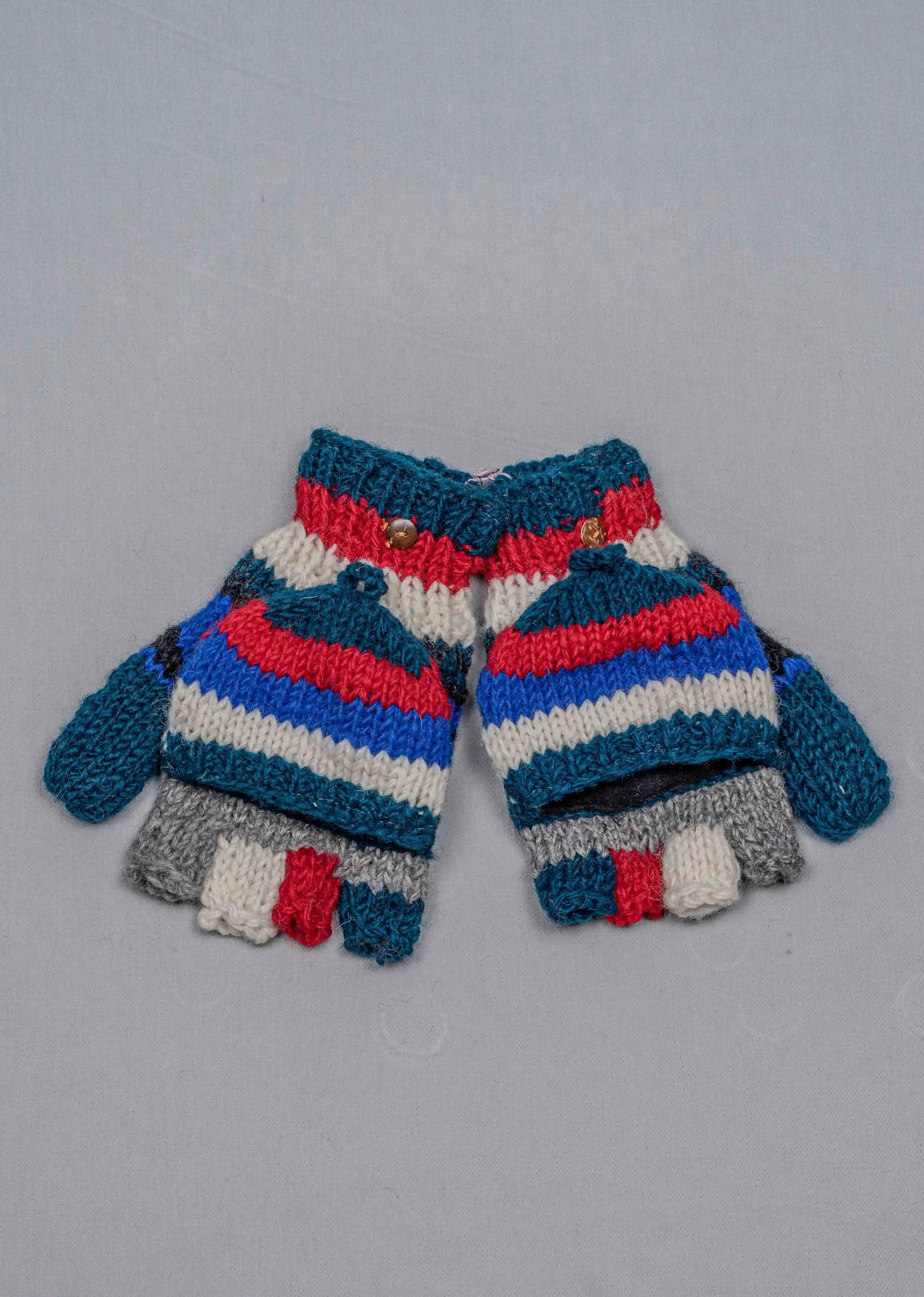 Woolen Gloves Half Finger With Mitten Flap - Sherpa Gloves