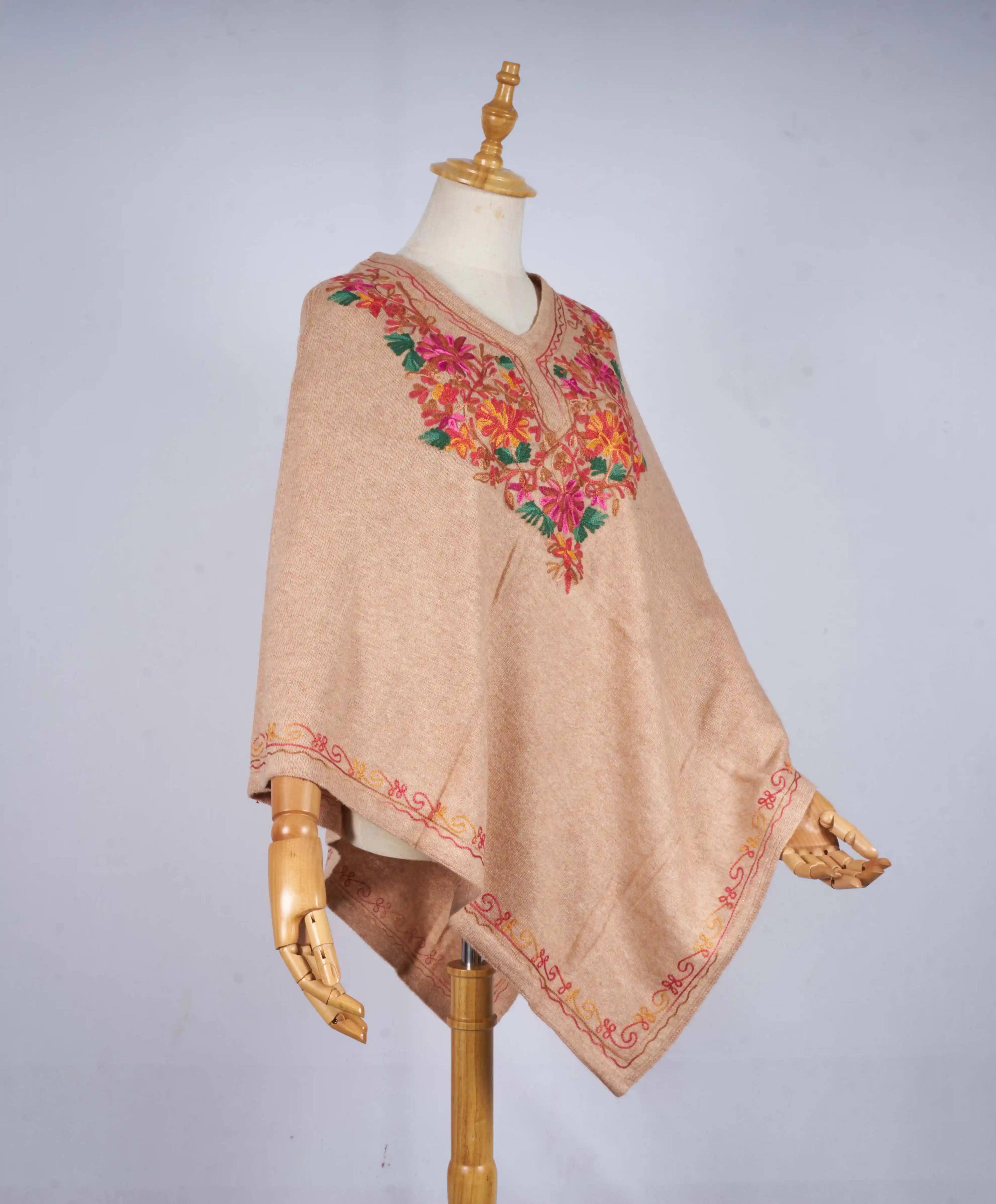Pure Cashmere Hand-Embroidered Poncho Shawl