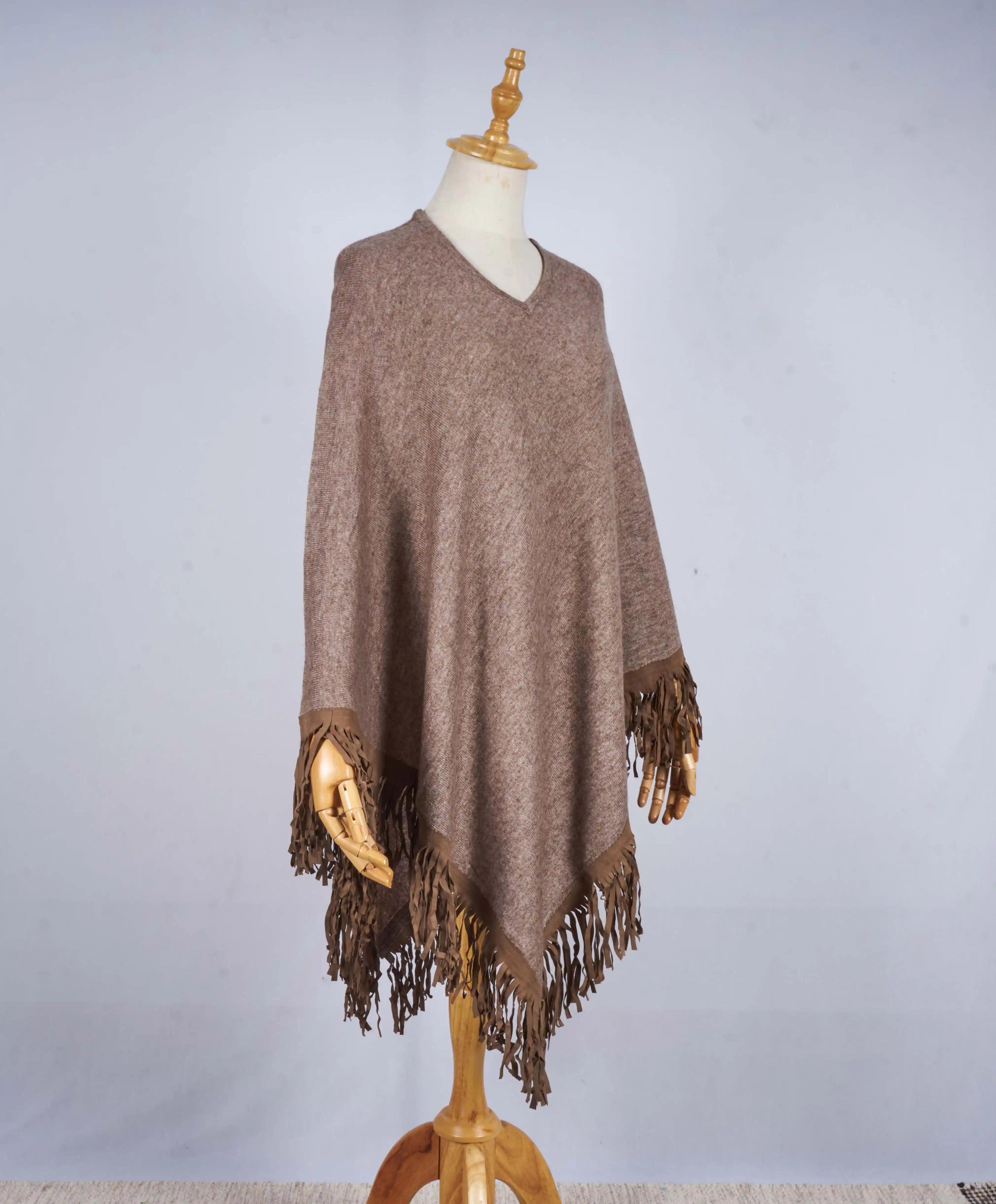 Ladies Cashmere Leather Poncho