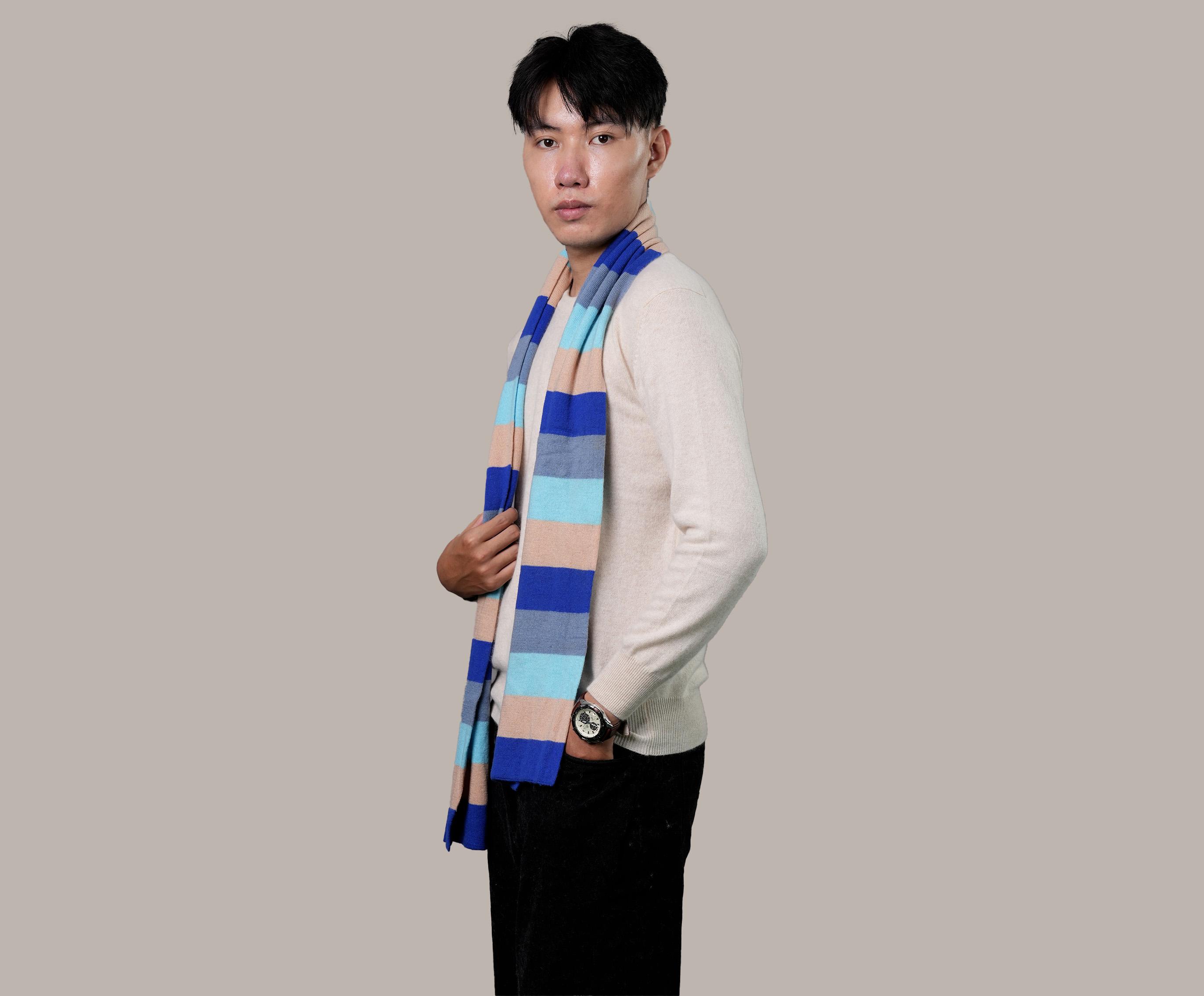 Unisex Cashmere Double Layer Striped Muffler