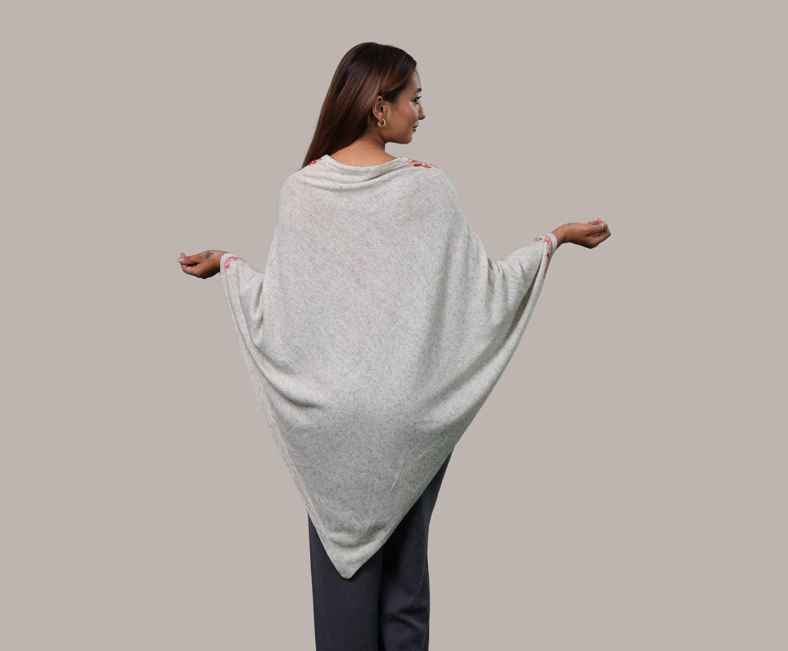 Pure Cashmere Hand-Embroidered Poncho Shawl