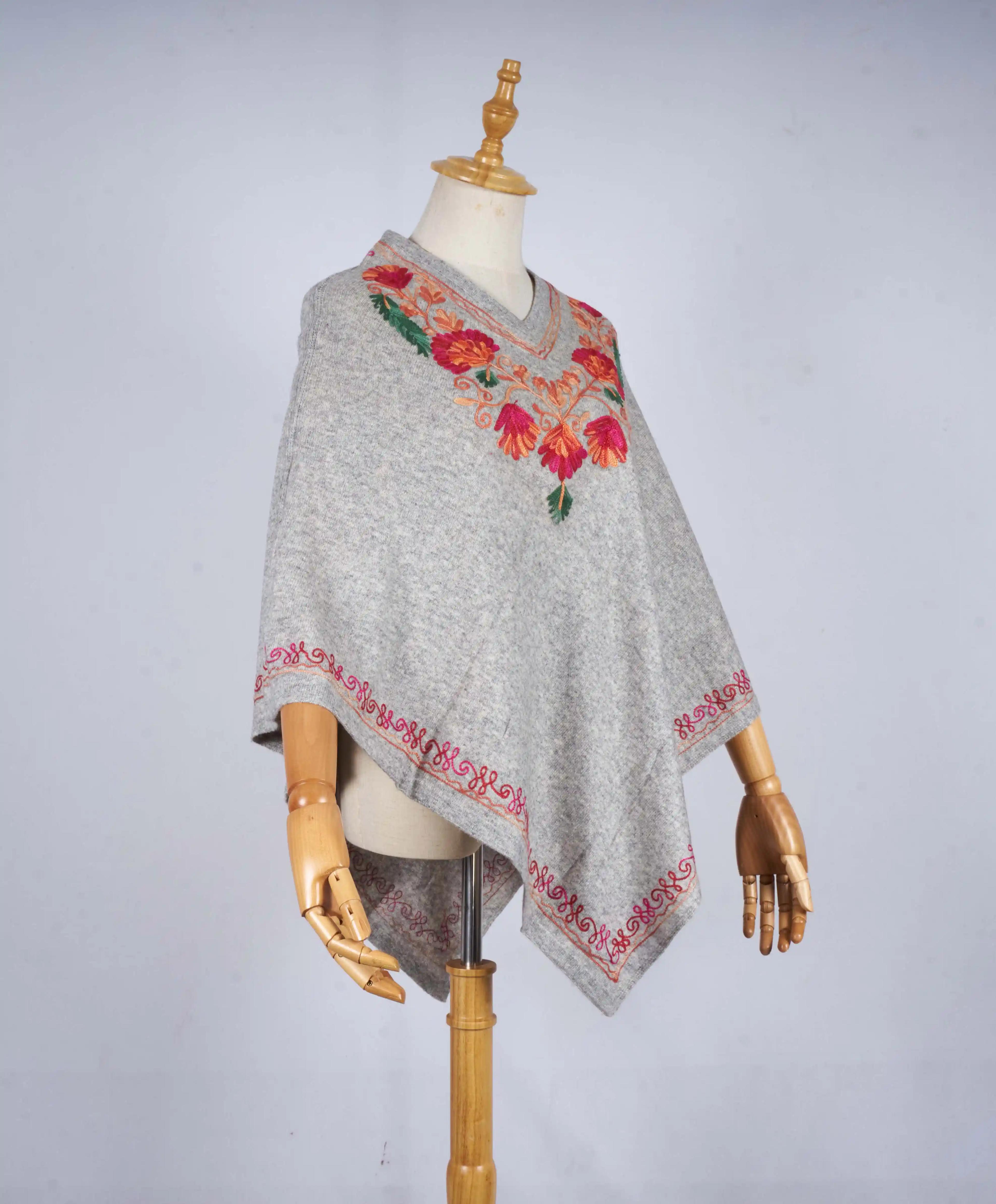 Pure Cashmere Hand-Embroidered Poncho Shawl