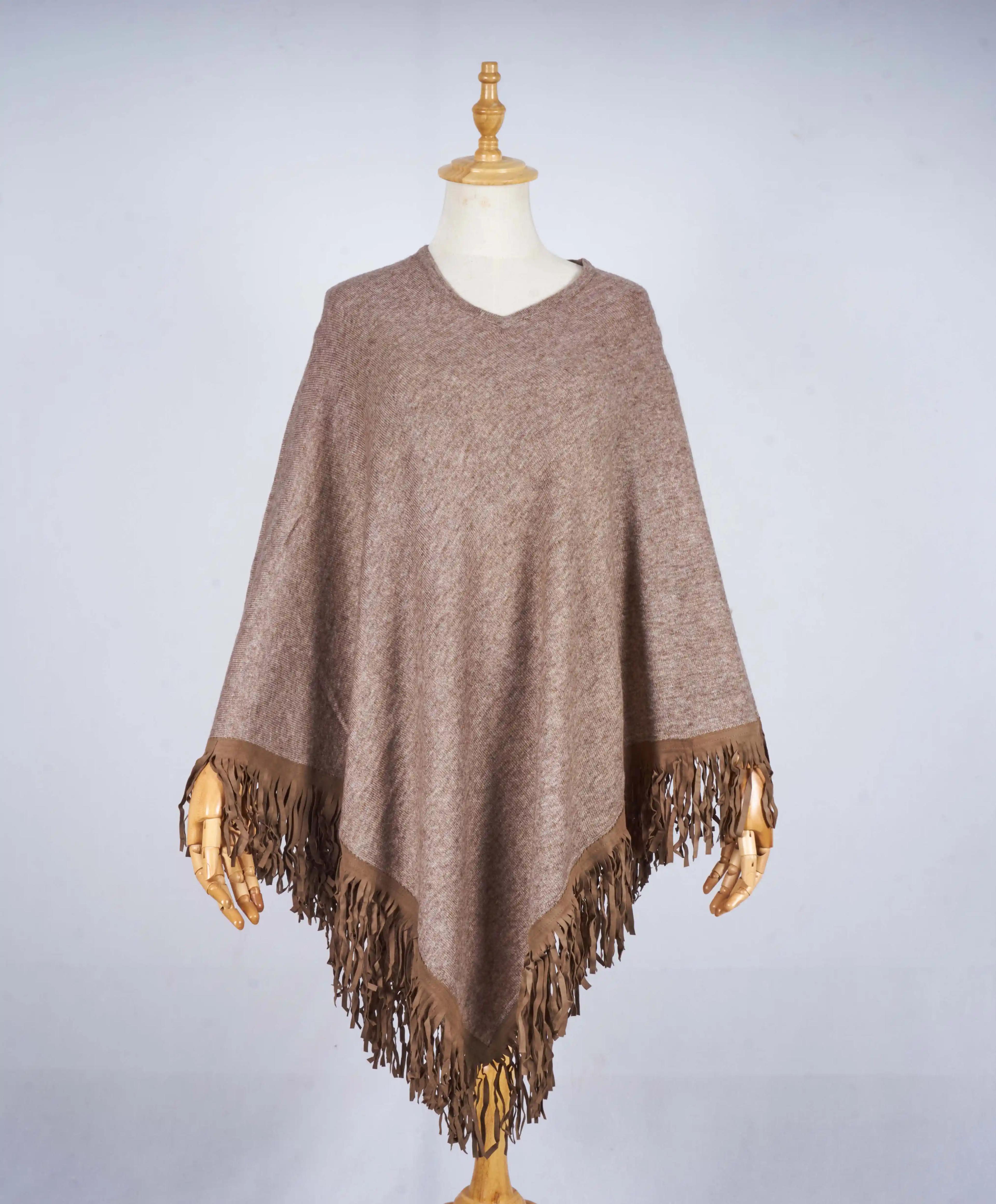 Ladies Cashmere Leather Poncho